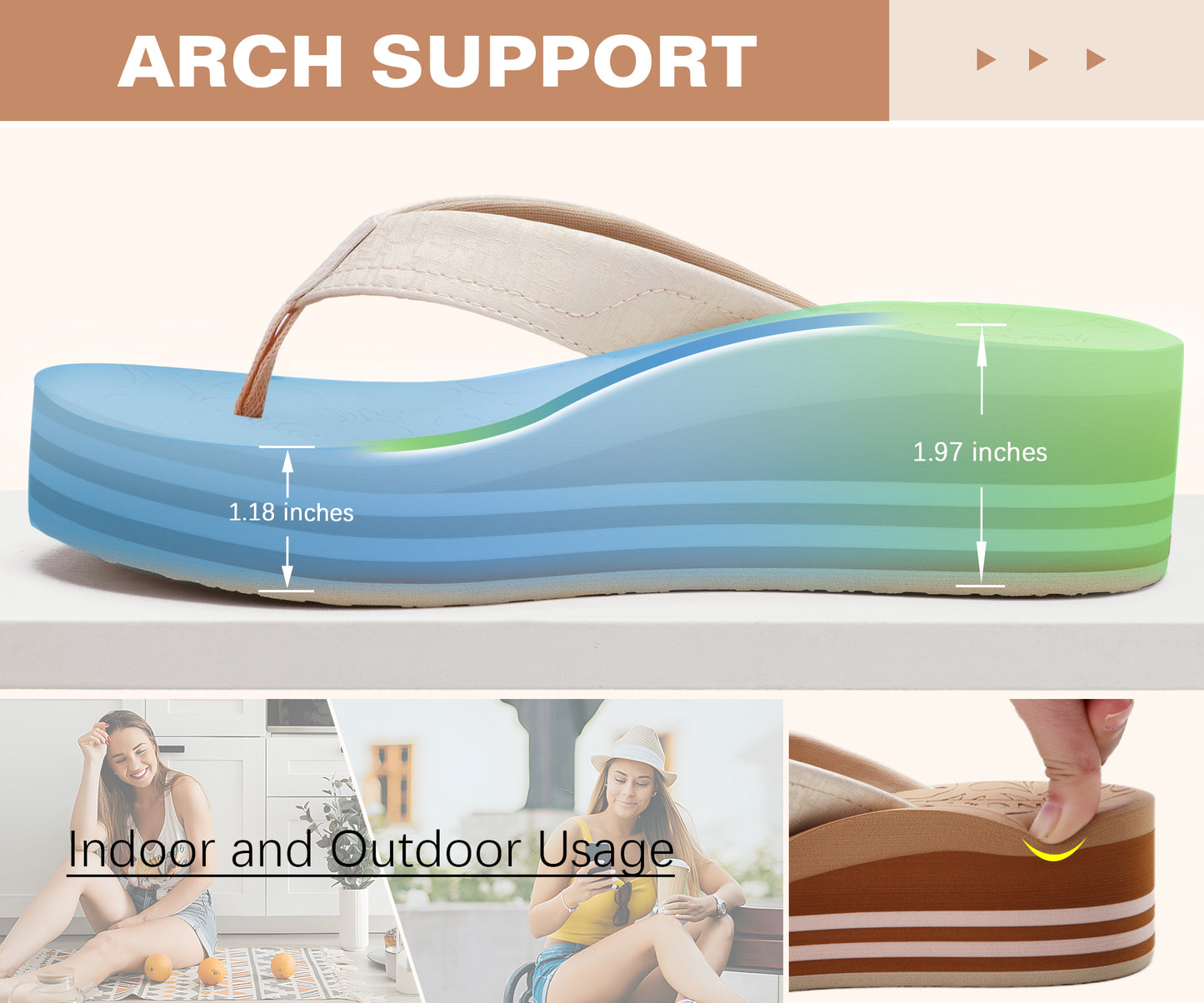 ONCAI Women¡¯s Platform Flip Flops Trendy Dressy Womans Summer Sandals with Comfortable Flatform Arch Support Walking Outdoor Rubber Soles (US Size 5-11)