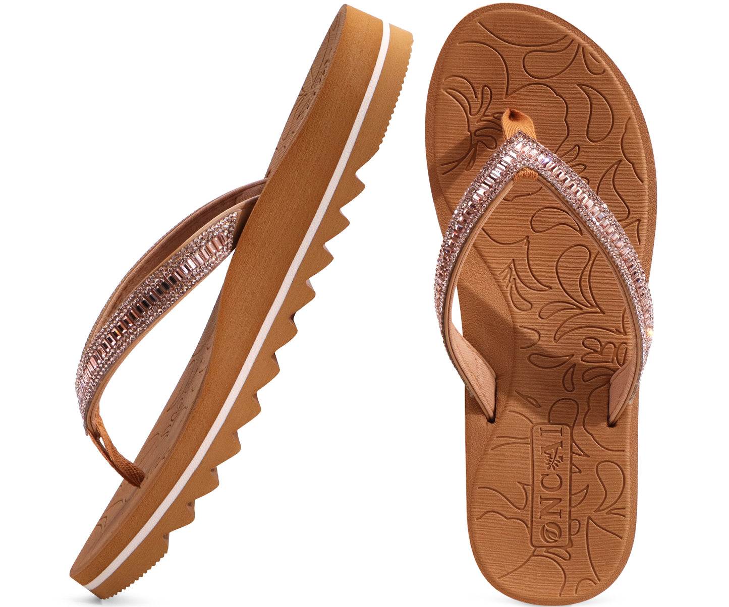 ONCAI Flip Flops for Women, Beach Thong Sandals with Arch Support, Dressy Rhinestone Comfortable Yoga Mat and Non Slip Rubber Soles for Summer US Size 5-11