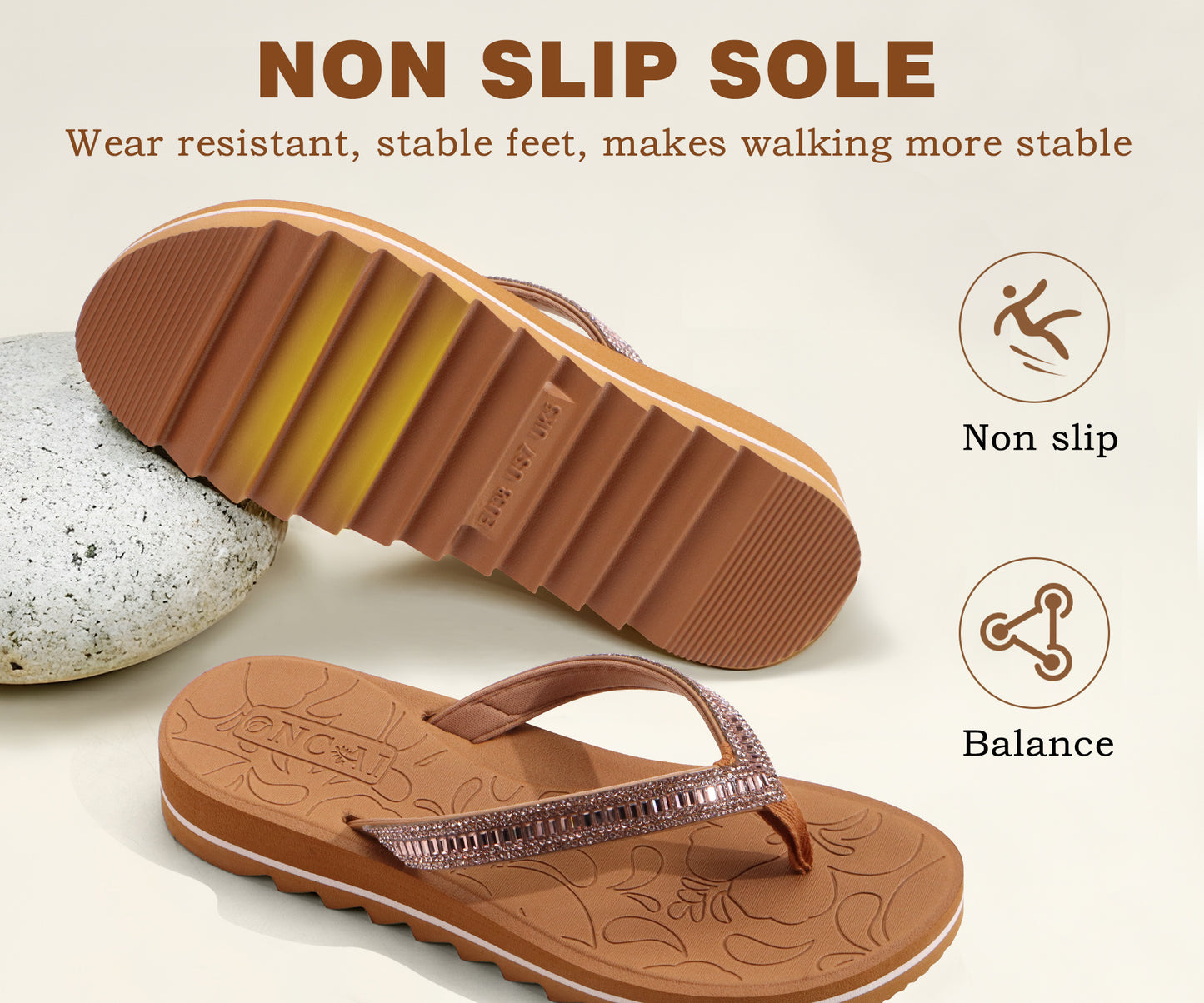 ONCAI Flip Flops for Women, Beach Thong Sandals with Arch Support, Dressy Rhinestone Comfortable Yoga Mat and Non Slip Rubber Soles for Summer US Size 5-11
