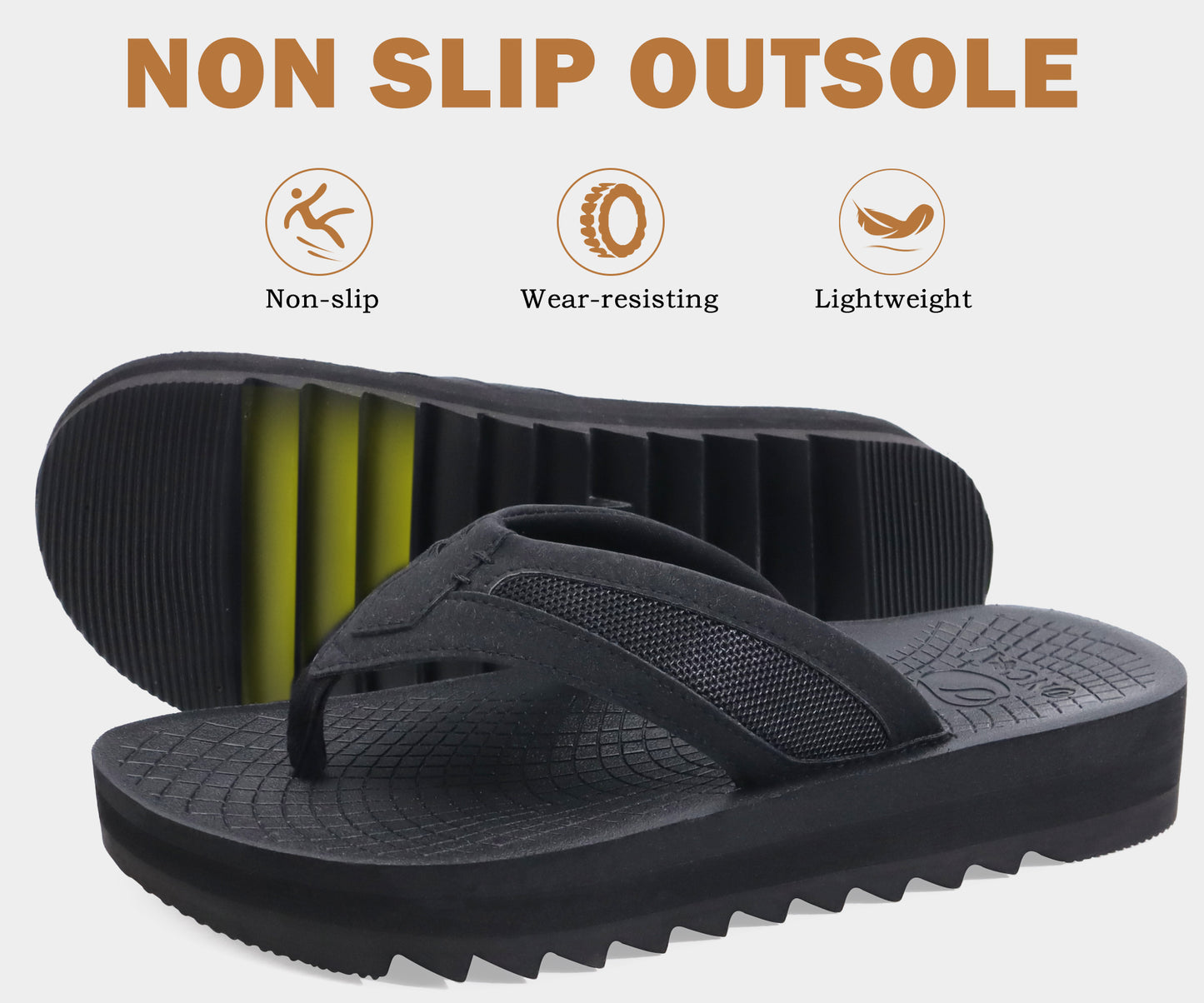 ONCAI Men's Flip Flops with Arch Support Orthotic Cushion Recovery Walking Slide Sandals for Men with Platform Summer Comfortable Soft Thong Sandals Slip on Rubber Soles Size 7-15 US