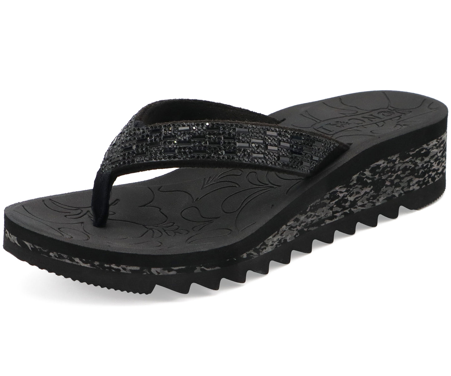 ONCAI Women's Wedge Flip Flops with Rhinestone，Recovery Dressy Walking Sandals for Women with Comfortable Arch Support Cushion Yoga Mat Summer Slip On Rubber Soles (Size 5-11 US)