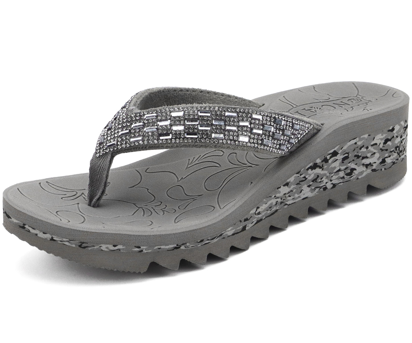 ONCAI Women's Wedge Flip Flops with Rhinestone，Recovery Dressy Walking Sandals for Women with Comfortable Arch Support Cushion Yoga Mat Summer Slip On Rubber Soles (Size 5-11 US)