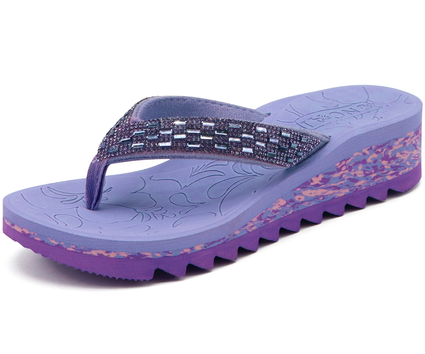 ONCAI Women's Wedge Flip Flops with Rhinestone，Recovery Dressy Walking Sandals for Women with Comfortable Arch Support Cushion Yoga Mat Summer Slip On Rubber Soles (Size 5-11 US)