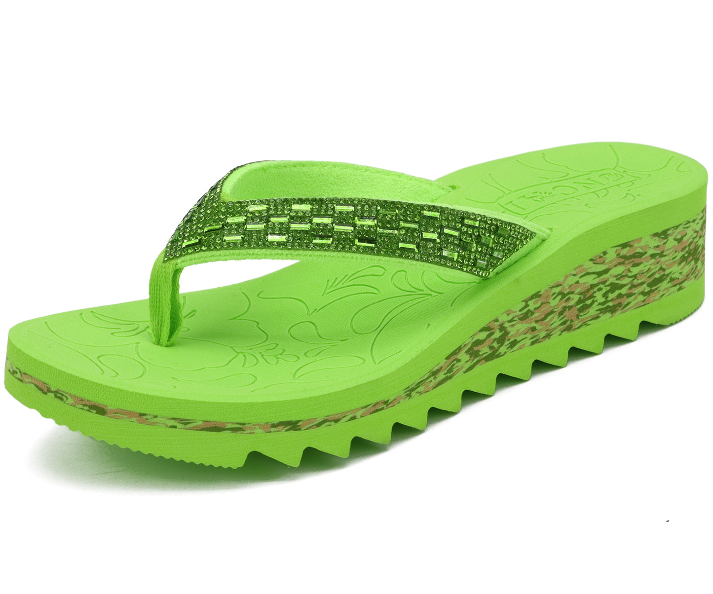 ONCAI Women's Wedge Flip Flops with Rhinestone，Recovery Dressy Walking Sandals for Women with Comfortable Arch Support Cushion Yoga Mat Summer Slip On Rubber Soles (Size 5-11 US)