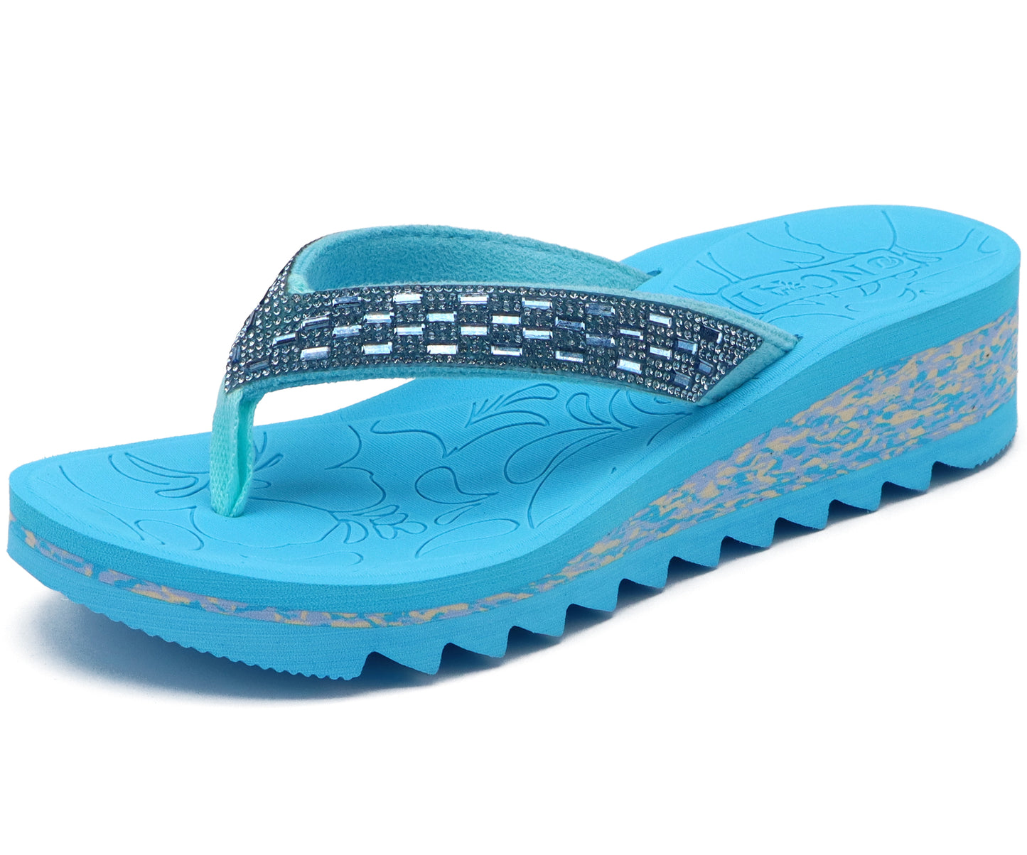 ONCAI Women's Wedge Flip Flops with Rhinestone，Recovery Dressy Walking Sandals for Women with Comfortable Arch Support Cushion Yoga Mat Summer Slip On Rubber Soles (Size 5-11 US)