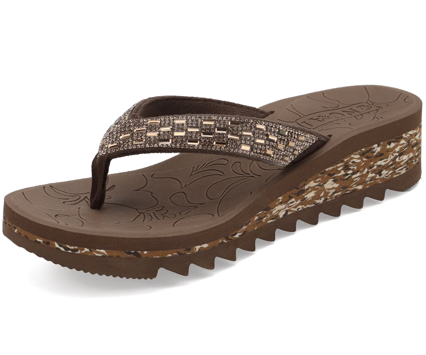 ONCAI Women's Wedge Flip Flops with Rhinestone，Recovery Dressy Walking Sandals for Women with Comfortable Arch Support Cushion Yoga Mat Summer Slip On Rubber Soles (Size 5-11 US)