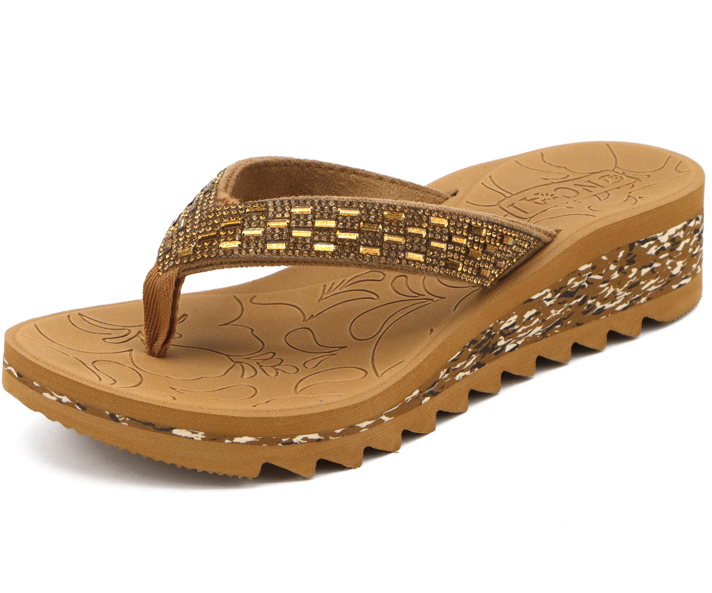 ONCAI Women's Wedge Flip Flops with Rhinestone，Recovery Dressy Walking Sandals for Women with Comfortable Arch Support Cushion Yoga Mat Summer Slip On Rubber Soles (Size 5-11 US)