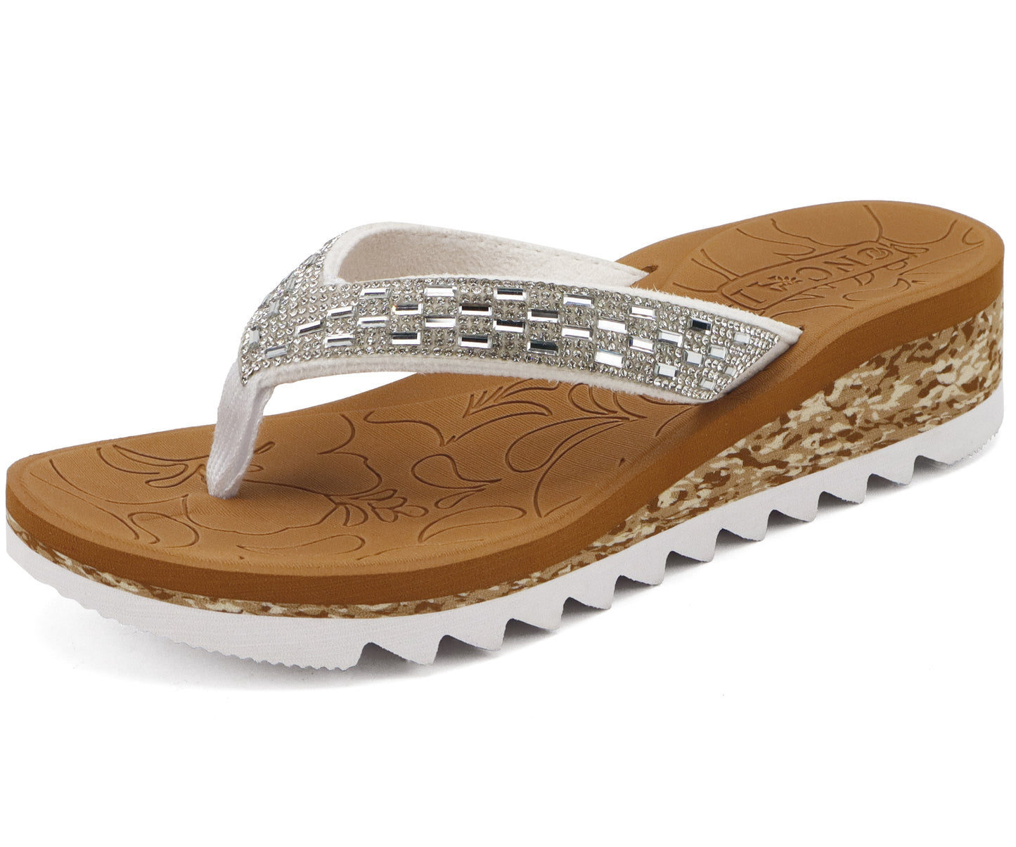 ONCAI Women's Wedge Flip Flops with Rhinestone，Recovery Dressy Walking Sandals for Women with Comfortable Arch Support Cushion Yoga Mat Summer Slip On Rubber Soles (Size 5-11 US)