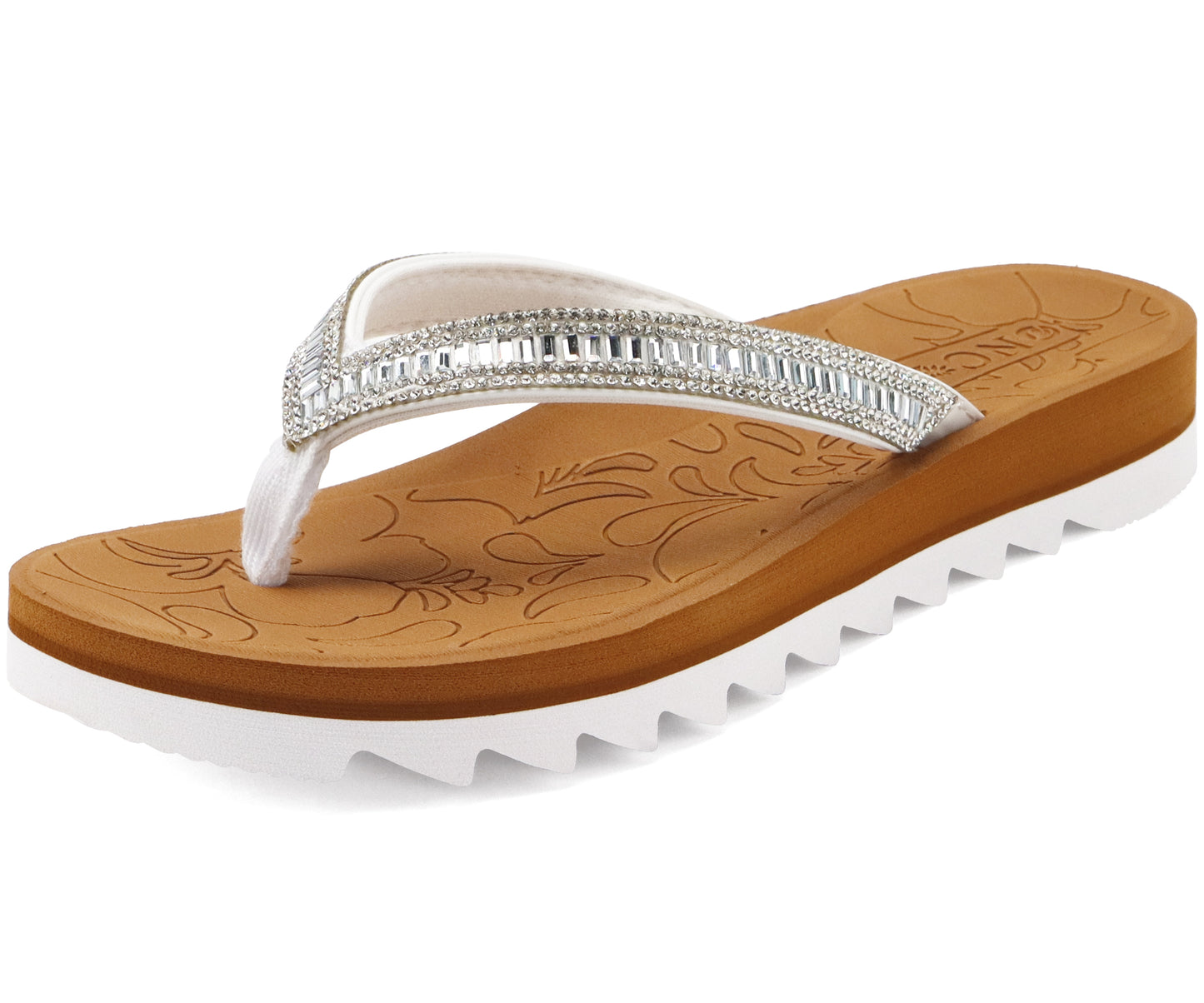 ONCAI Flip Flops for Women, Beach Thong Sandals with Arch Support, Dressy Rhinestone Comfortable Yoga Mat and Non Slip Rubber Soles for Summer US Size 5-11