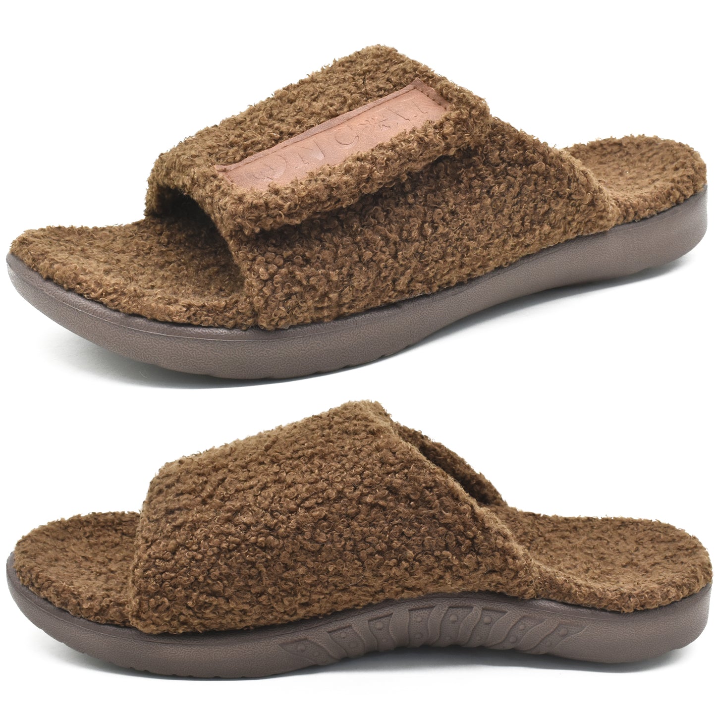 ONCAI Mens House Slippers Adjustable Straps Orthotic Plantar Fasciitis Open Toe Slides Sandals with Comfy Arch Support Slippers for man Slip-on Indoor Outdoor Rubber Sole