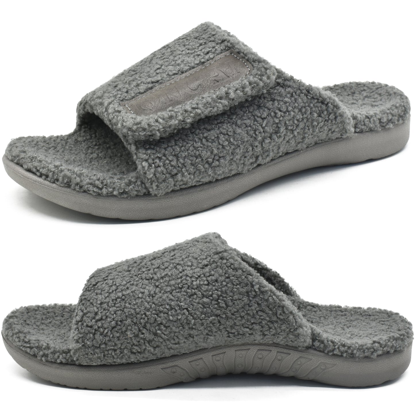 ONCAI Mens House Slippers Adjustable Straps Orthotic Plantar Fasciitis Open Toe Slides Sandals with Comfy Arch Support Slippers for man Slip-on Indoor Outdoor Rubber Sole