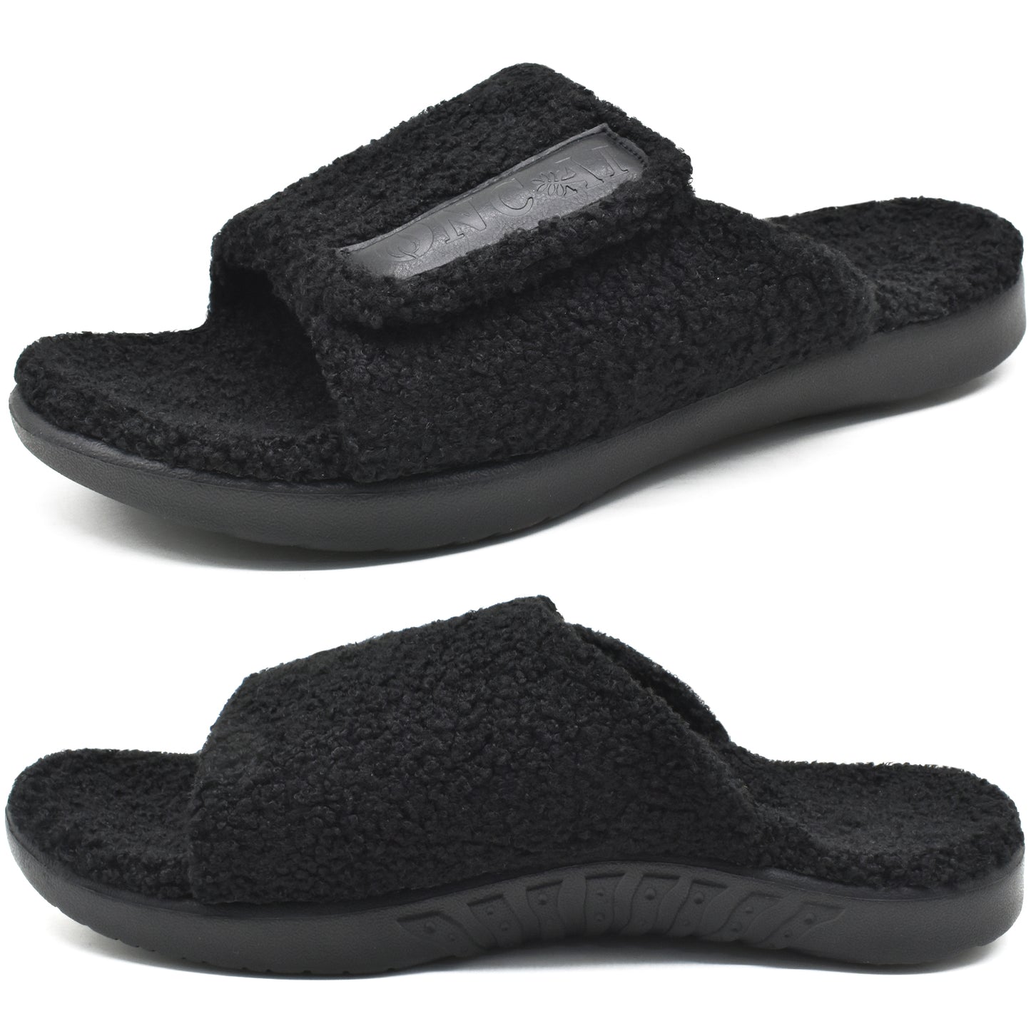 ONCAI Mens House Slippers Adjustable Straps Orthotic Plantar Fasciitis Open Toe Slides Sandals with Comfy Arch Support Slippers for man Slip-on Indoor Outdoor Rubber Sole