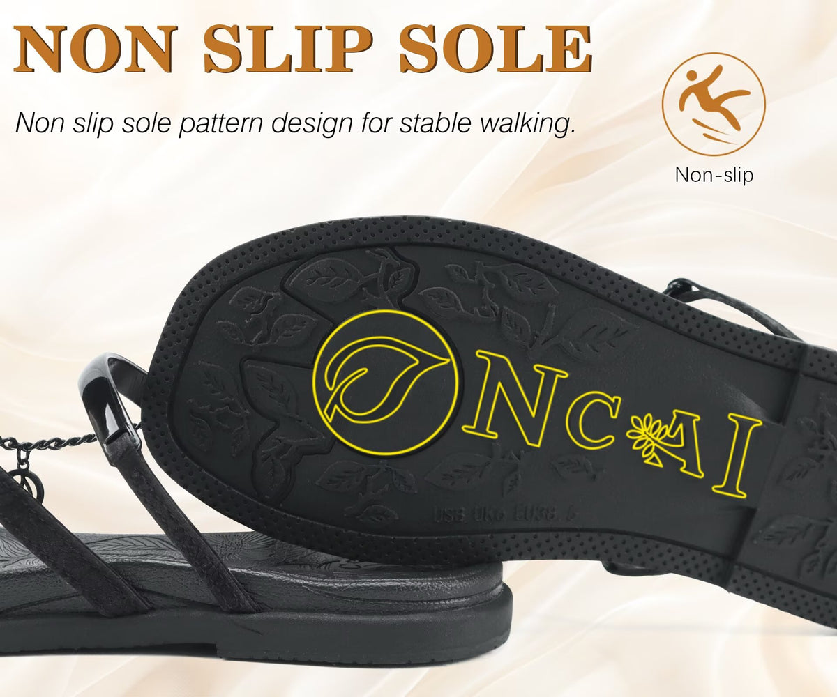 ONCAI Women's Flat Sandals Toe-loop Strappy Square Open Toe Slip on Fashion Dressy Slide Sandal for Woman 2026 Summer Casual Comfortable Beach Lightweight Outdoor Slides Shoes