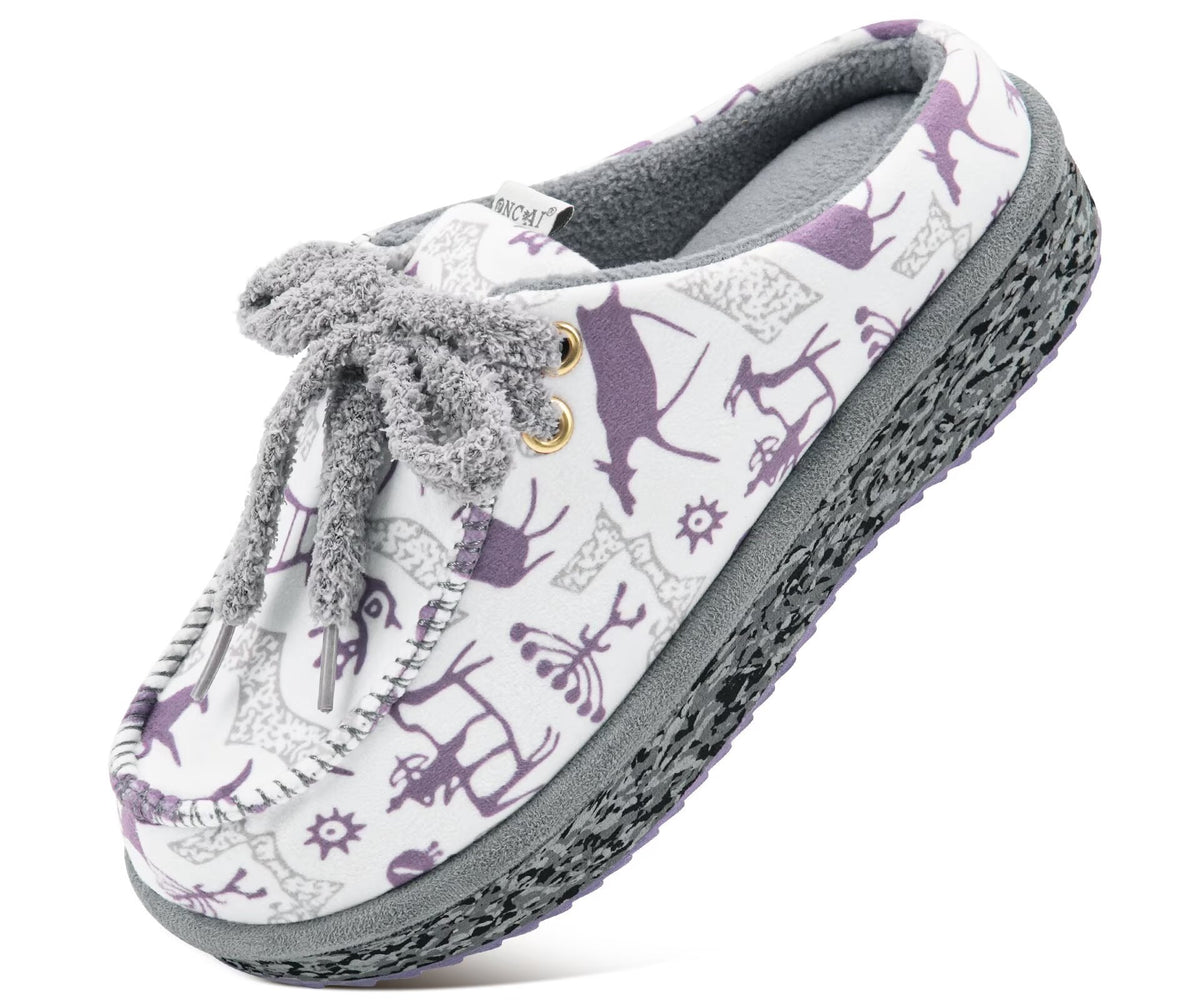 ONCAI Womens Slippers Memory Foam Cozy Fleece Winter Warm House Shoes Fluffy Polar Plush Lace Up Mule Non Slip Indoor Outdoor Thick Rubber Sole US 5-12