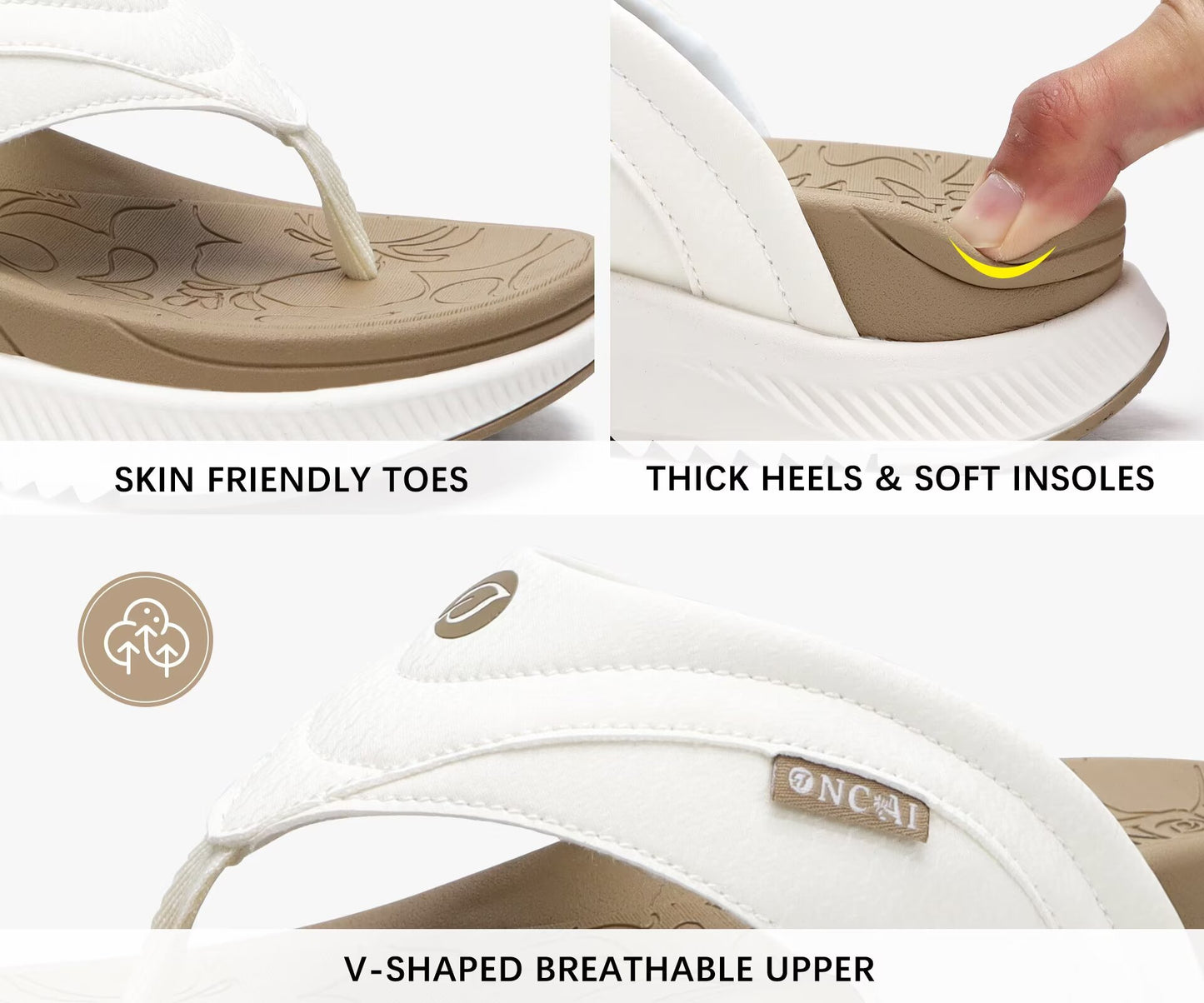 ONCAI Women's Orthotic Cushion Flip Flops Recovery Walking Sandals for Women with Arch Support Summer Comfortable Slip On Flip Flops for Womans Size 6-12