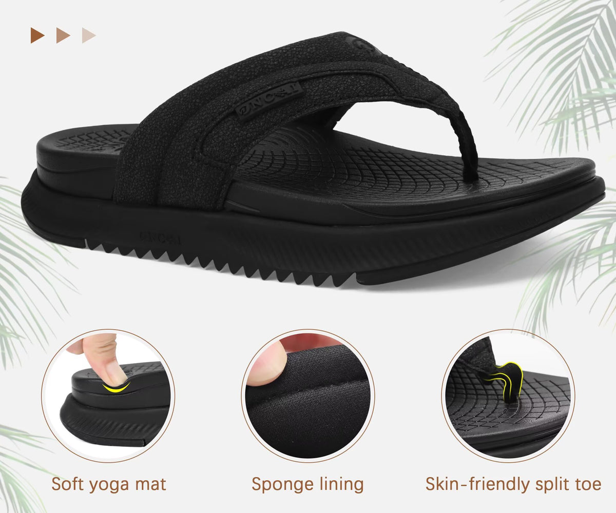 ONCAI Mens Flip Flops with Arch Support Summer Beach Pool Walking Sandals with Outdoor Yoga Mat Non-slip Cushion Thick Rubber Soles Size 7-14