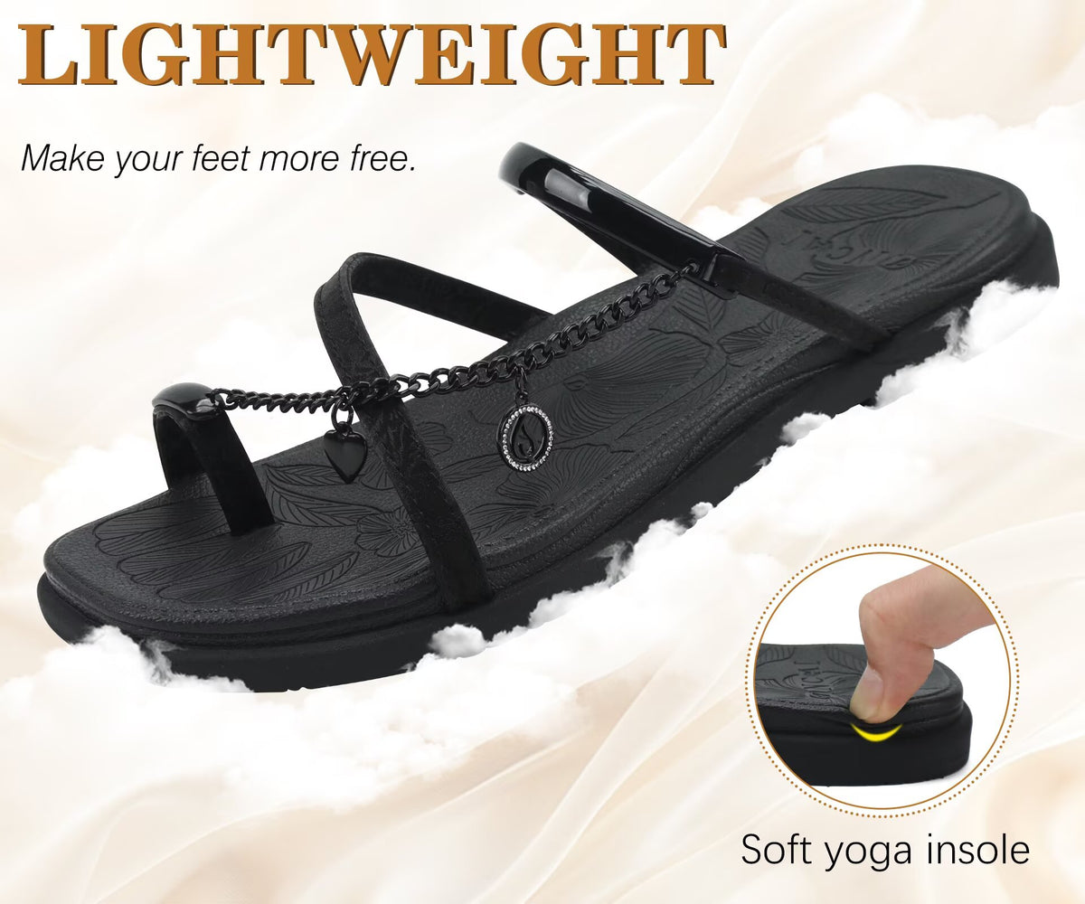 ONCAI Women's Flat Sandals Toe-loop Strappy Square Open Toe Slip on Fashion Dressy Slide Sandal for Woman 2026 Summer Casual Comfortable Beach Lightweight Outdoor Slides Shoes
