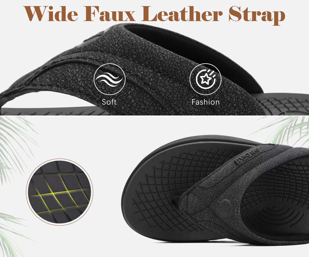ONCAI Mens Flip Flops with Arch Support Summer Beach Pool Walking Sandals with Outdoor Yoga Mat Non-slip Cushion Thick Rubber Soles Size 7-14